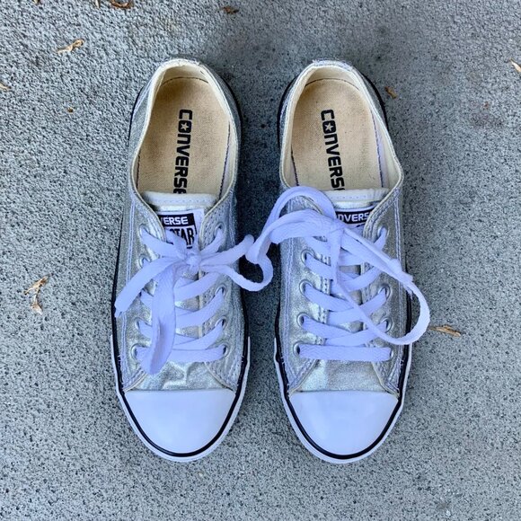 CONVERSE Silver Metallic Sneakers Womens 5 35.5 Chuck Taylor All Star Low Shoe - Picture 2 of 11